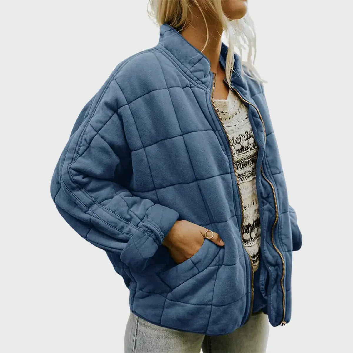 Abrigo acolchado ligero con cremallera y cuello alto, de corte tipo chaqueta, para mujer