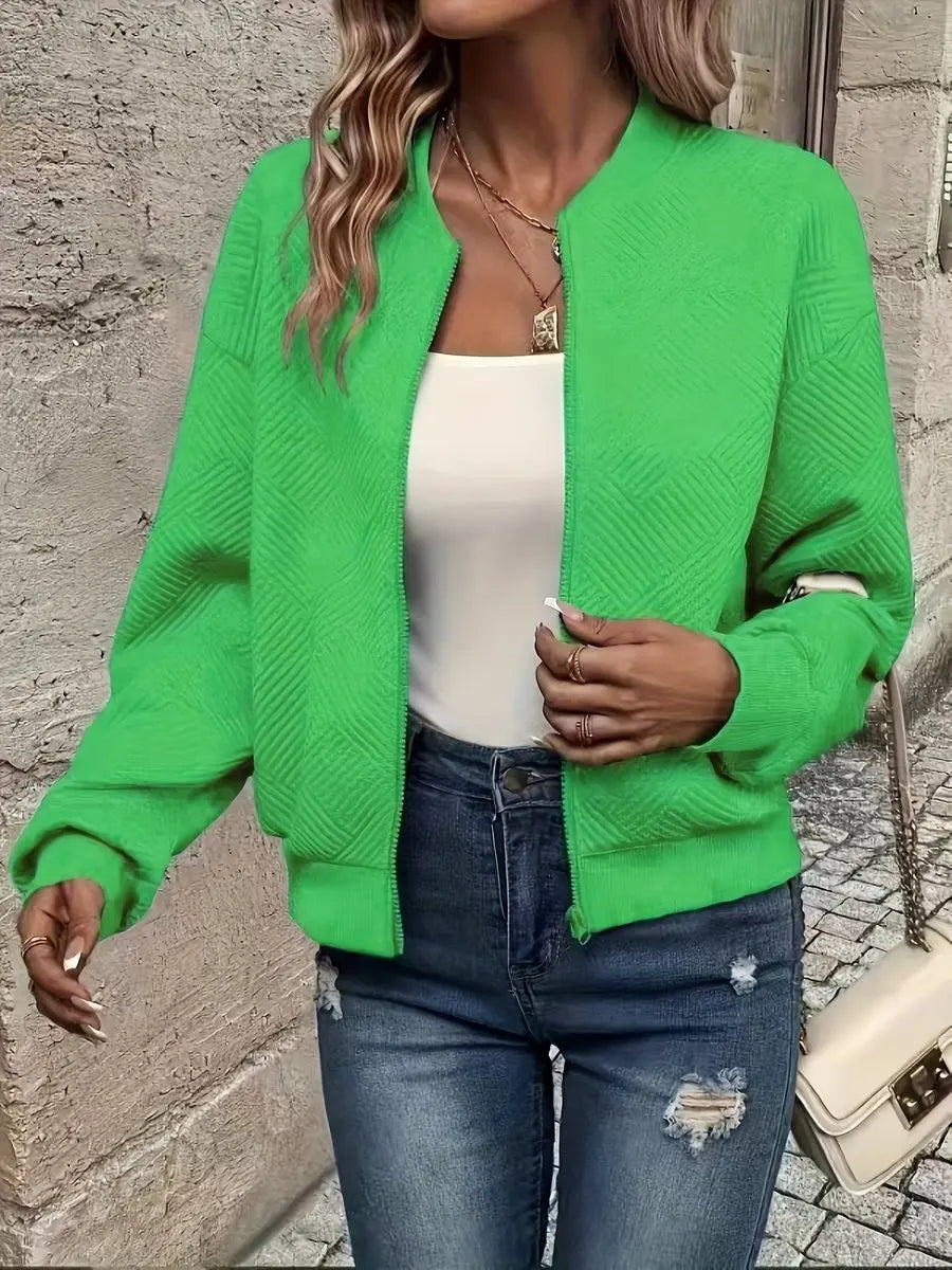 Sudadera corta acolchada tipo bomber, con cremallera y textura, para mujer