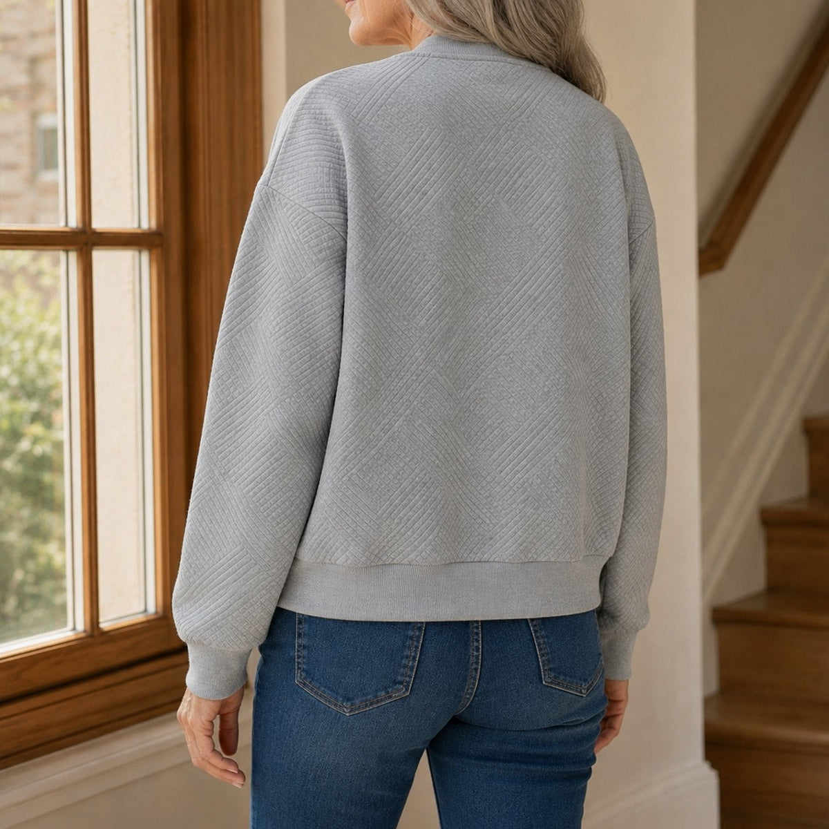 Chaqueta bomber para mujer, de corte holgado, con textura geométrica y cremallera completa