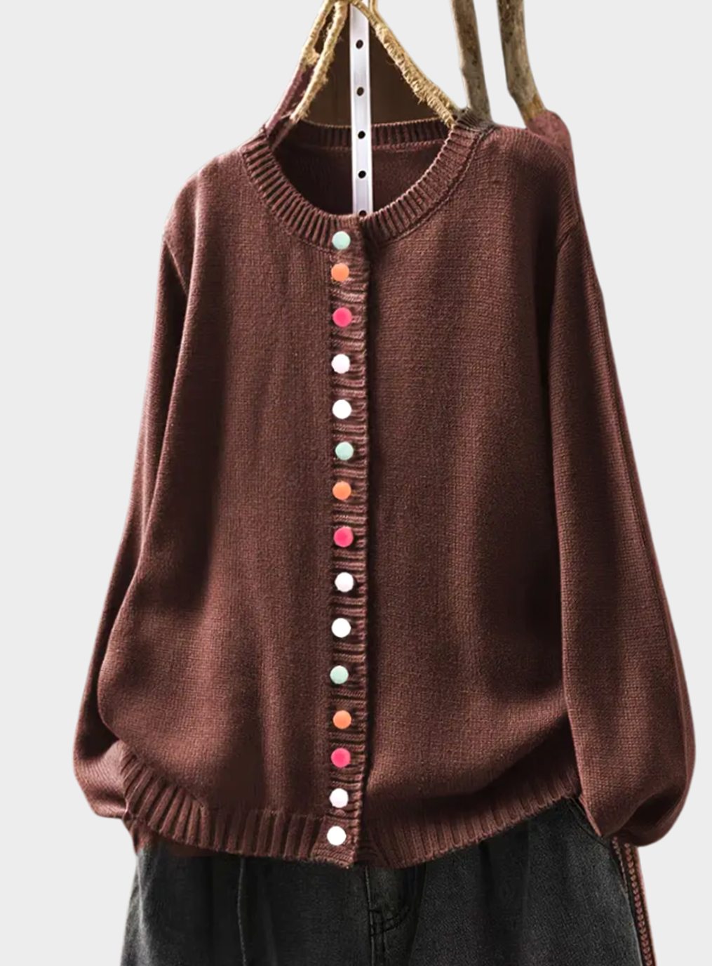 Cárdigan de punto multicolor para mujer, de corte holgado y con botones delanteros