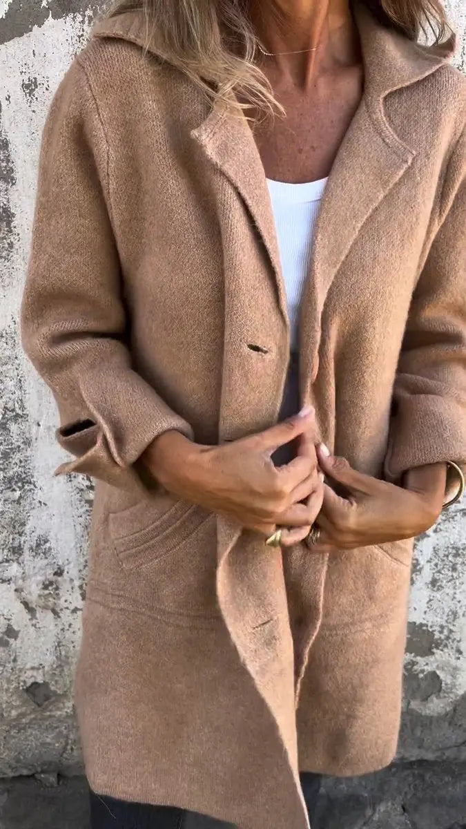 Abrigo largo para mujer, de corte holgado, con botones delanteros y cuello de solapas