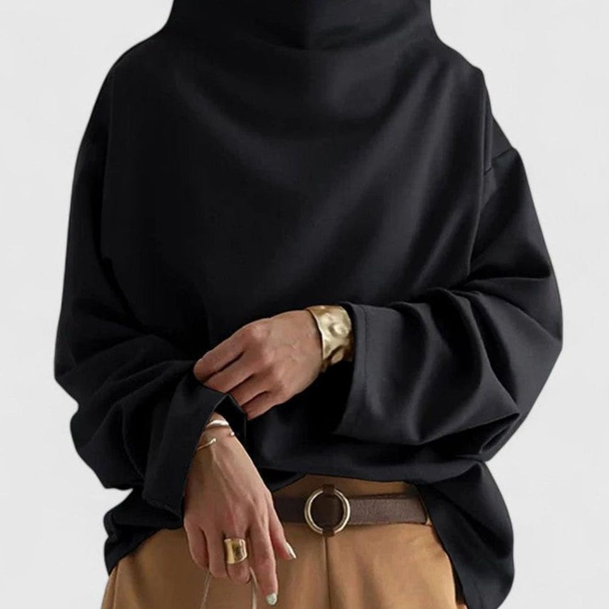 Sudadera de manga larga para mujer, de corte holgado, con cuello chimenea