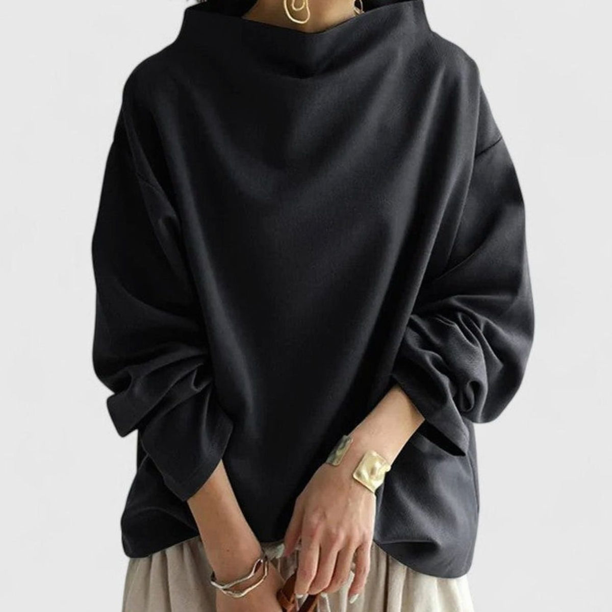 Sudadera de manga larga para mujer, de corte holgado, con cuello chimenea