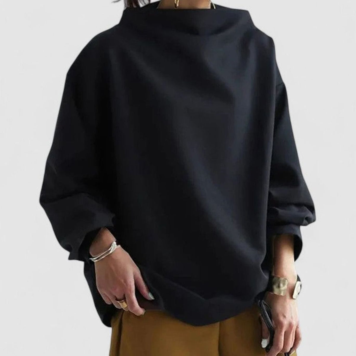Sudadera de manga larga para mujer, de corte holgado, con cuello chimenea