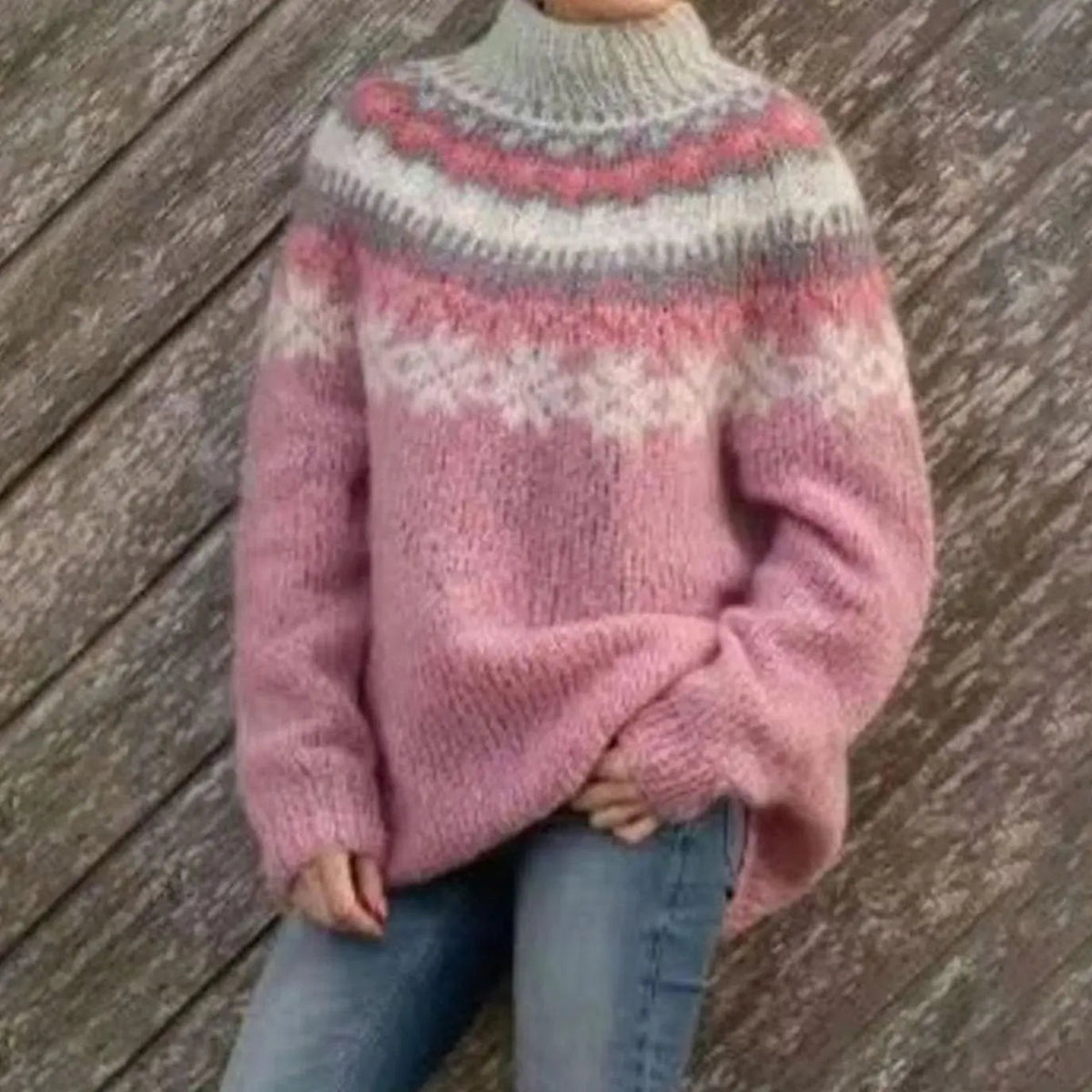 Jersey de punto para mujer, de corte holgado, con estampado nórdico Fair Isle