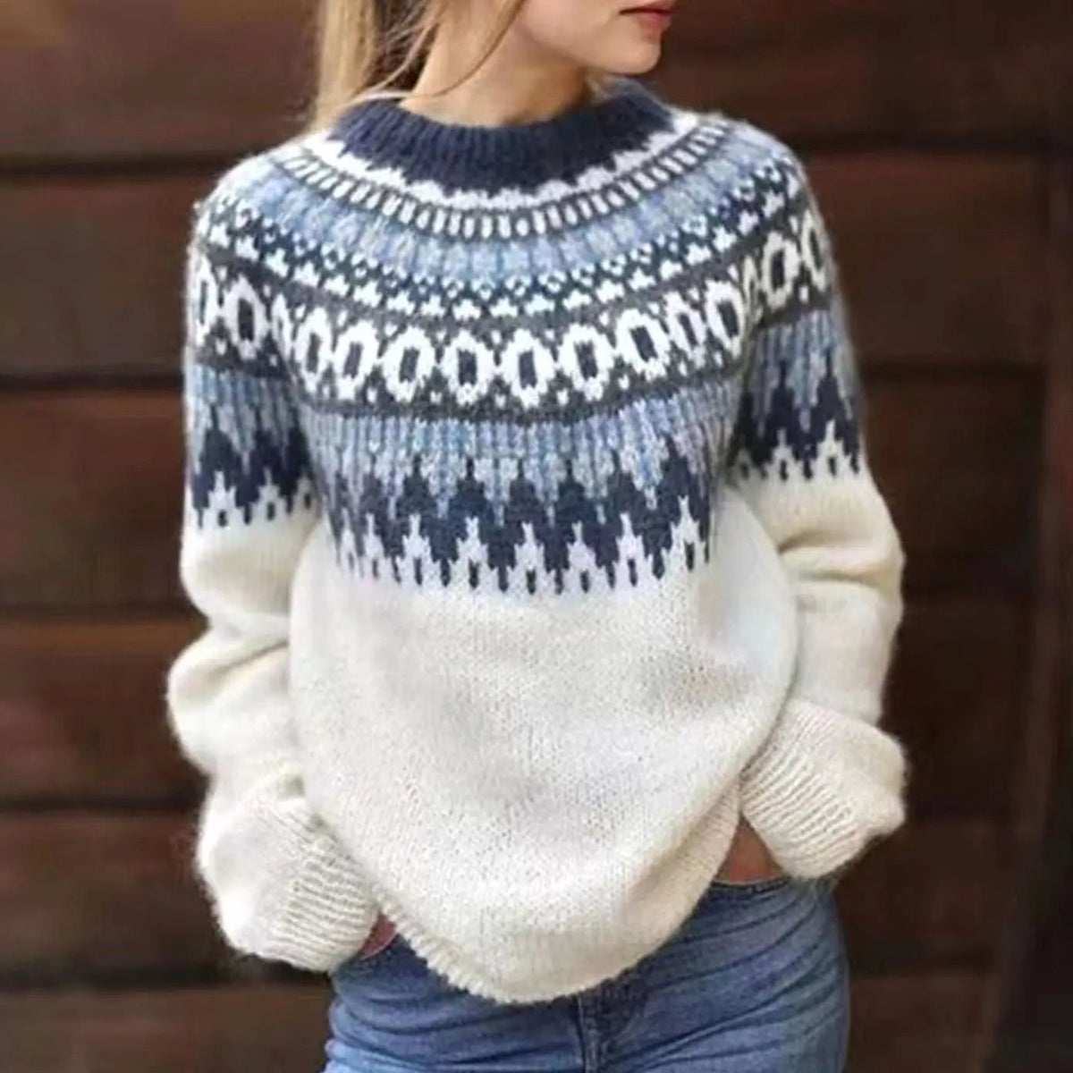 Jersey de punto para mujer, de corte holgado, con estampado nórdico Fair Isle