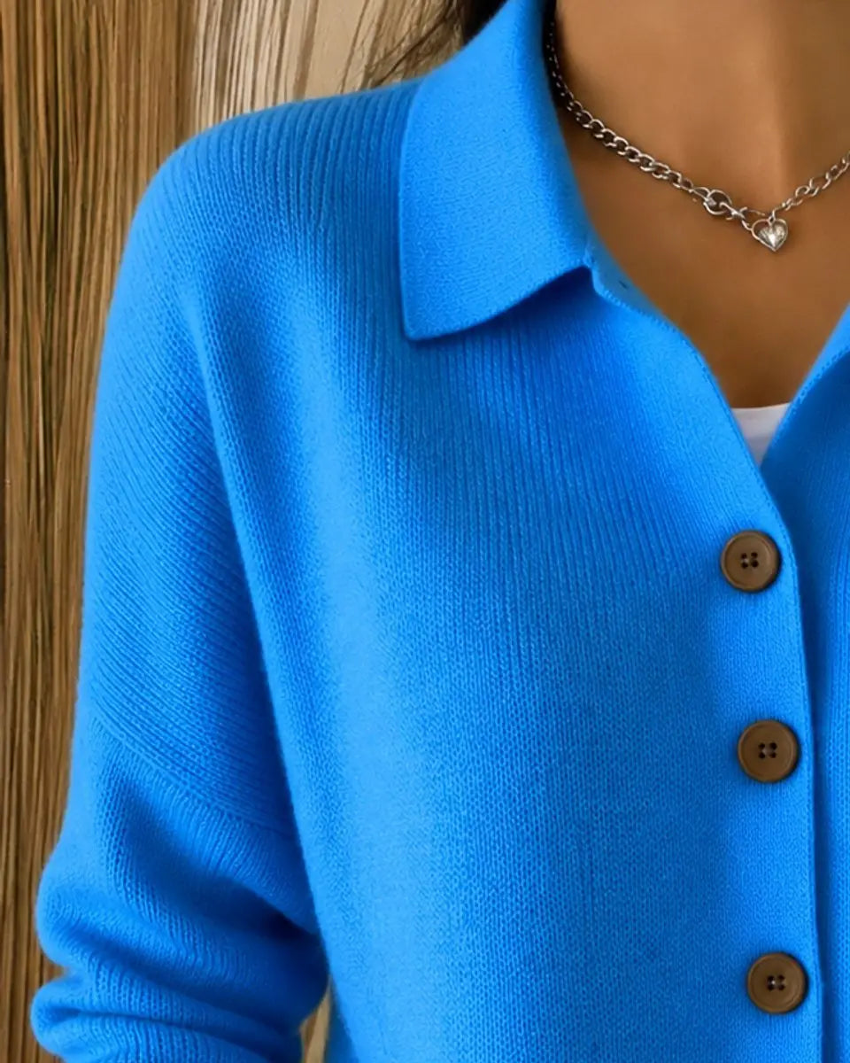 Cárdigan de punto para mujer, de corte holgado, con cuello de polo y botones delanteros