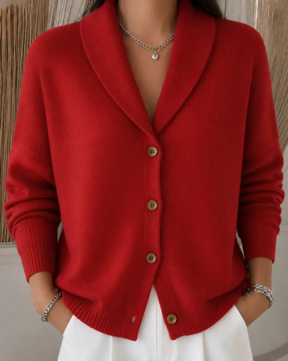 Cárdigan de punto para mujer, de corte holgado, con cuello de polo y botones delanteros