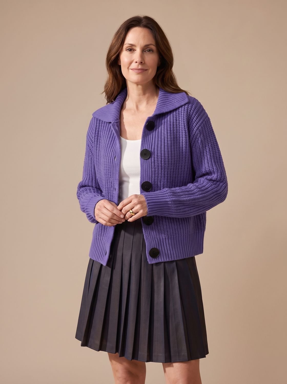 Jersey de punto acanalado para mujer, de corte holgado, con cuello doblado