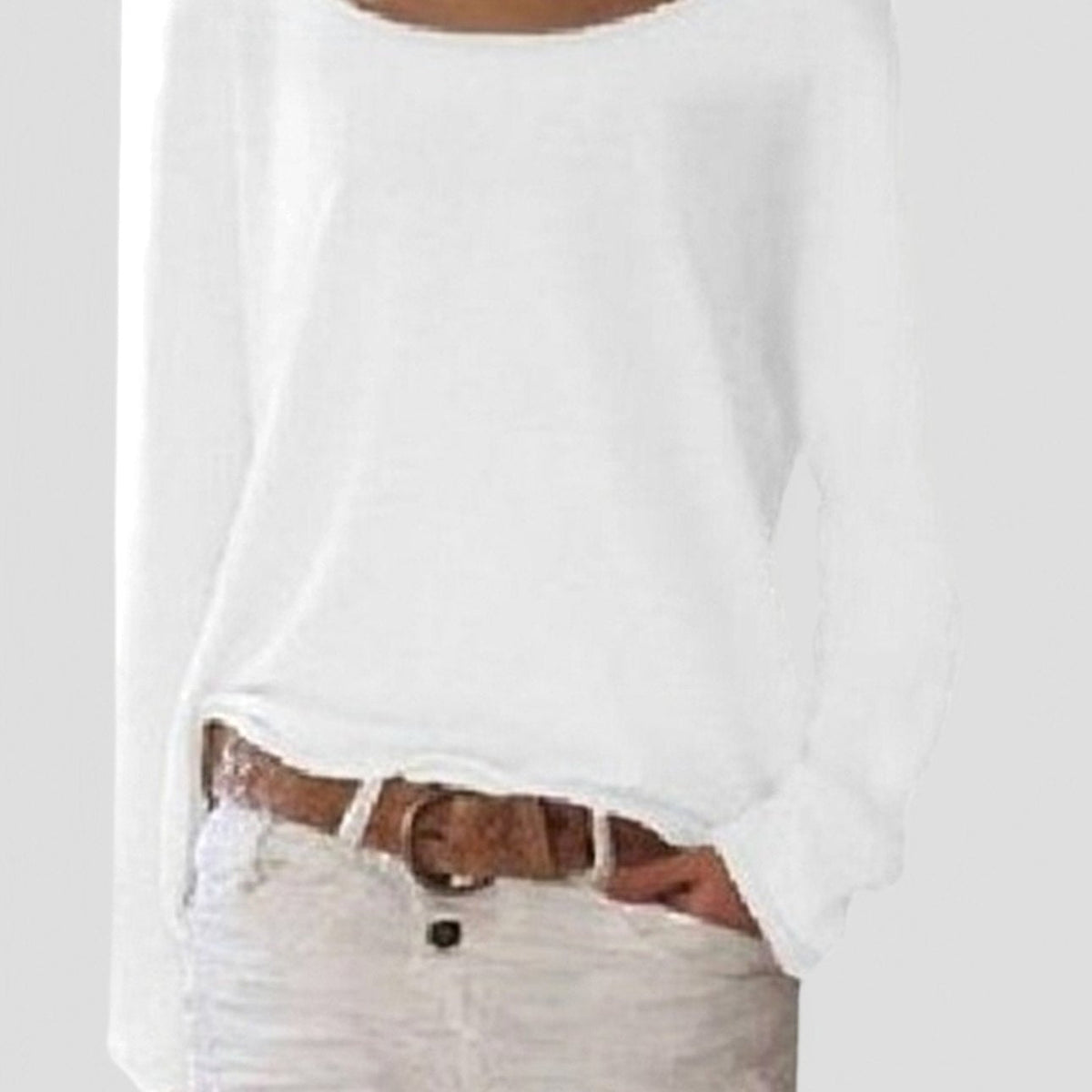 Jersey de manga larga para mujer, de corte holgado, con cuello redondo