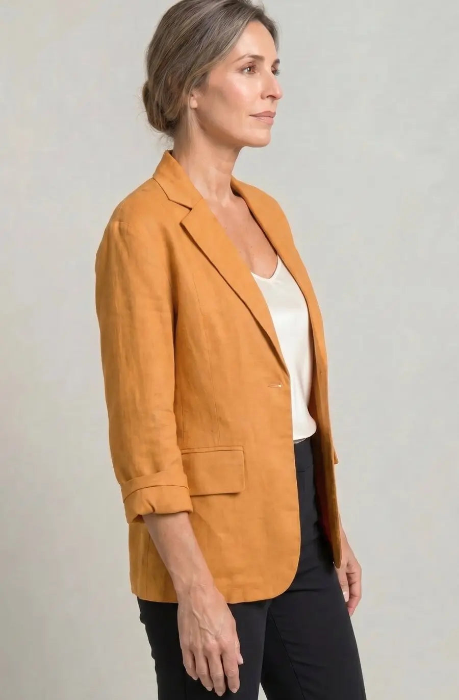 Blazer de lino para mujer, de corte holgado y con un botón, para looks de invitada de boda en otoño