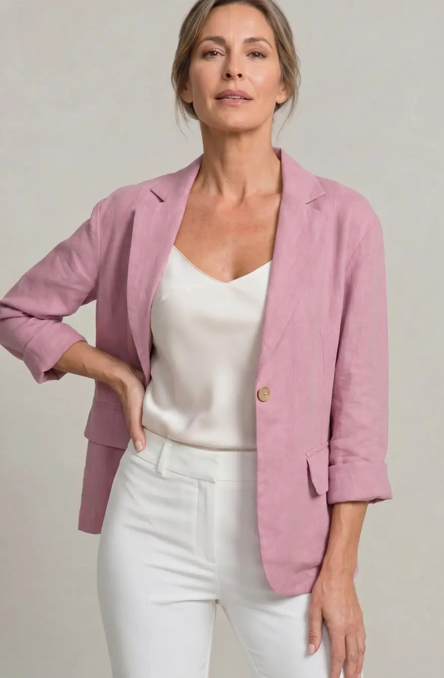Blazer de lino para mujer, de corte holgado y con un botón, para looks de invitada de boda en otoño