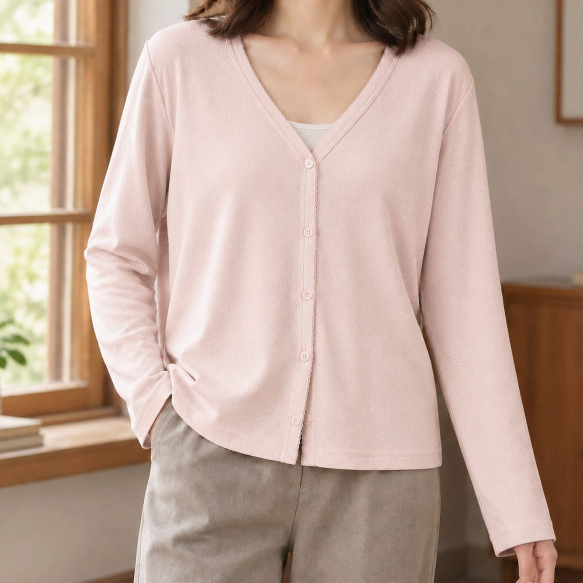 Cárdigan para mujer, de corte holgado, con escote de pico y botones delanteros