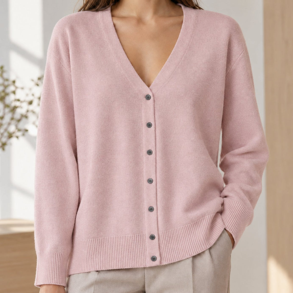 Cárdigan de punto para mujer, de corte holgado, con escote de pico y botones delanteros