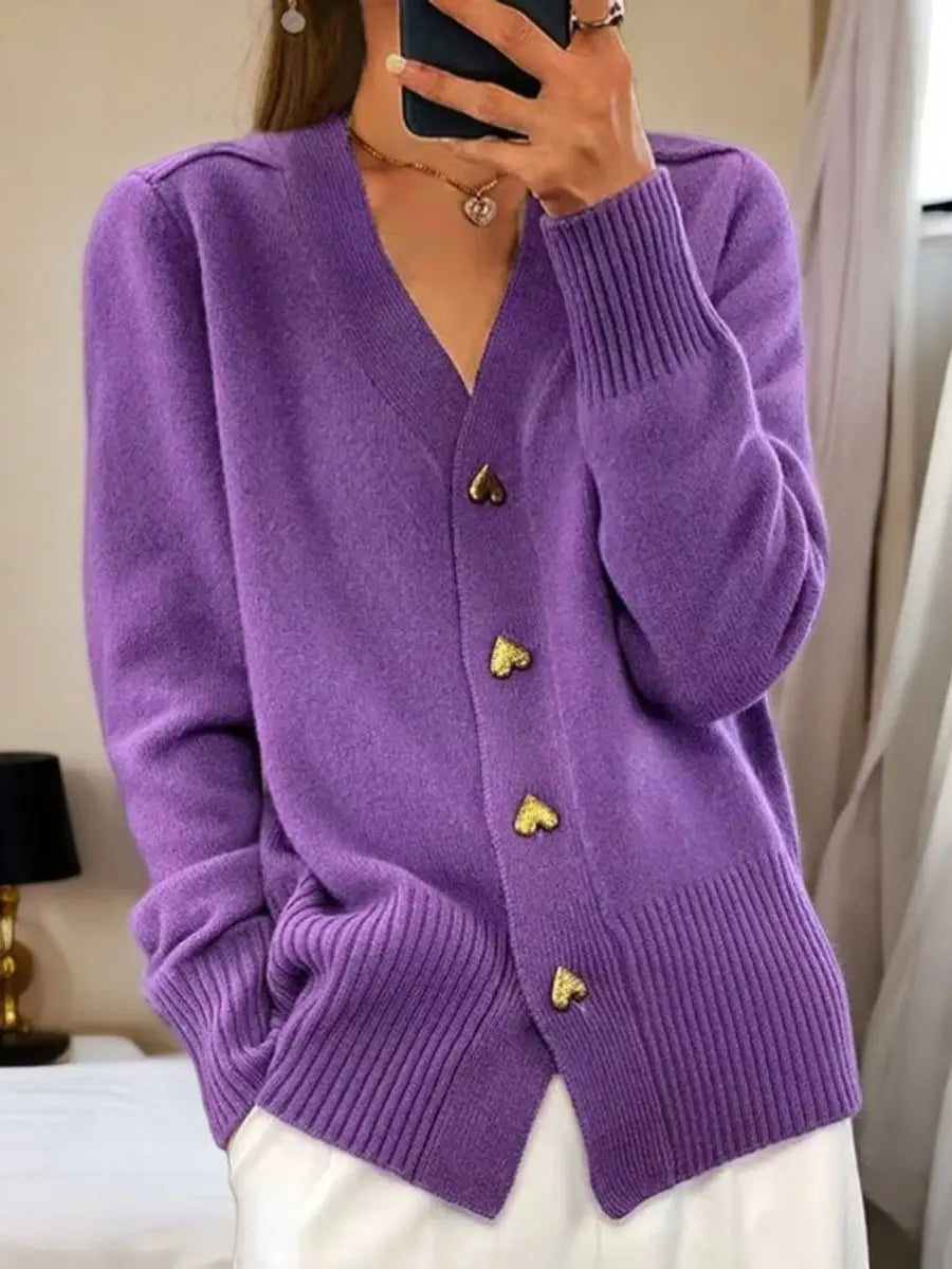 Cárdigan de punto para mujer, de corte holgado, con escote de pico y botones de corazón