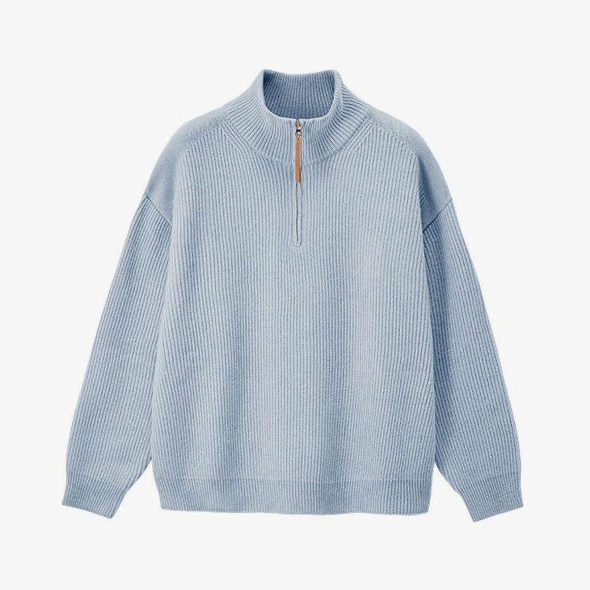 Jersey de punto de algodón acanalado para mujer, con media cremallera y cuello alto