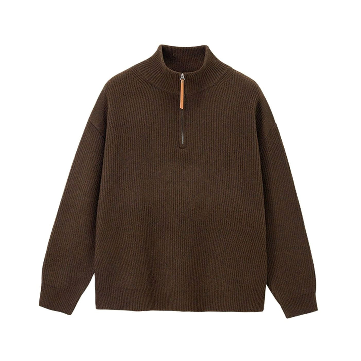 Jersey de punto de algodón acanalado para mujer, con media cremallera y cuello alto
