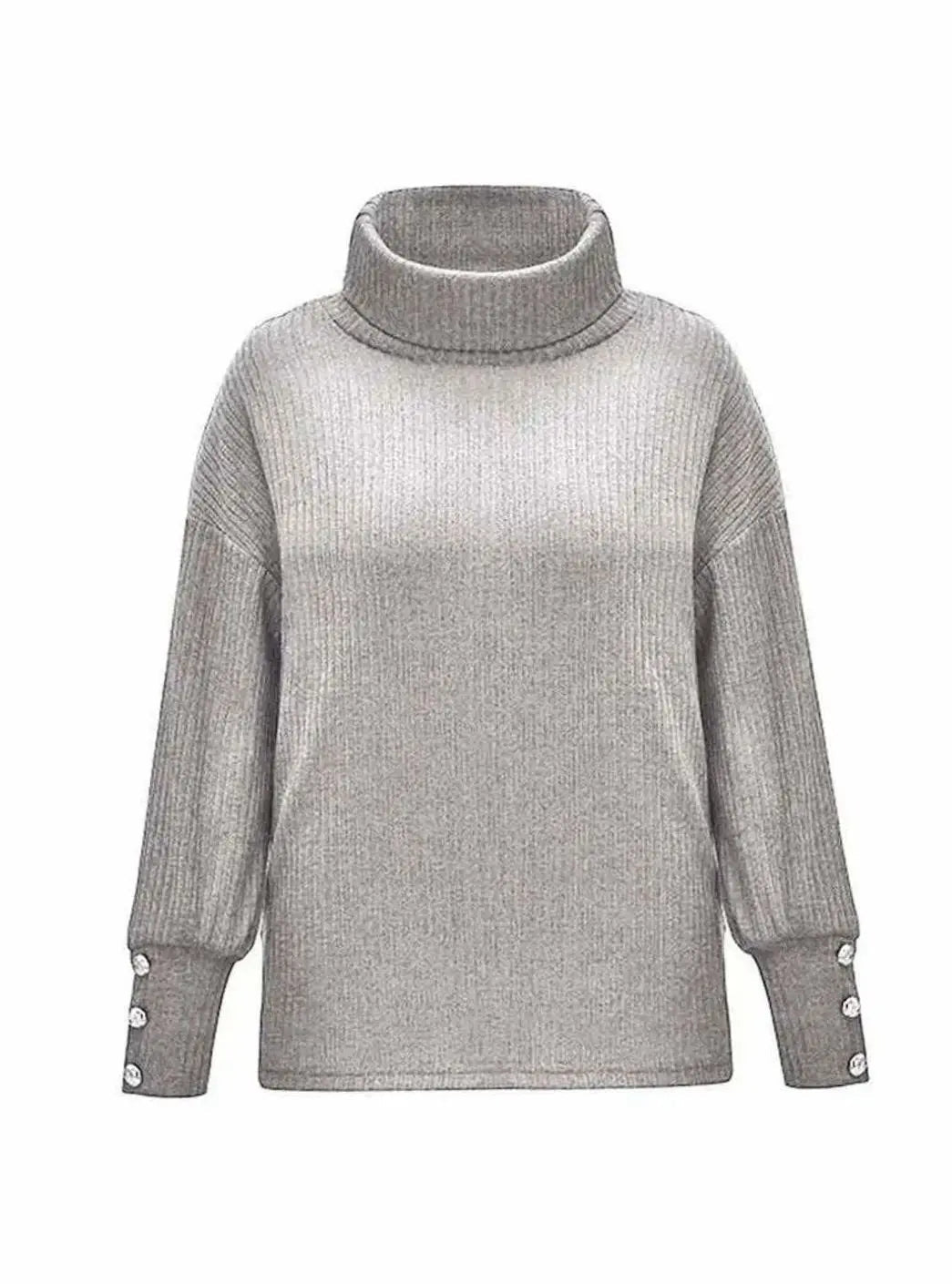 Jersey de punto acanalado para mujer con cuello drapeado y puños abotonados