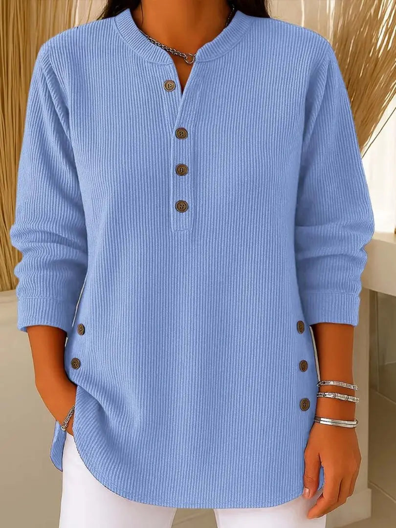 Jersey acanalado de manga larga para mujer con detalle de botones