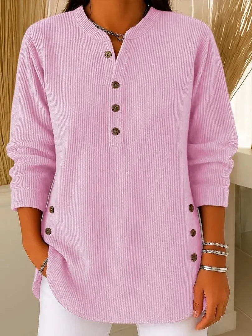 Jersey acanalado de manga larga para mujer con detalle de botones