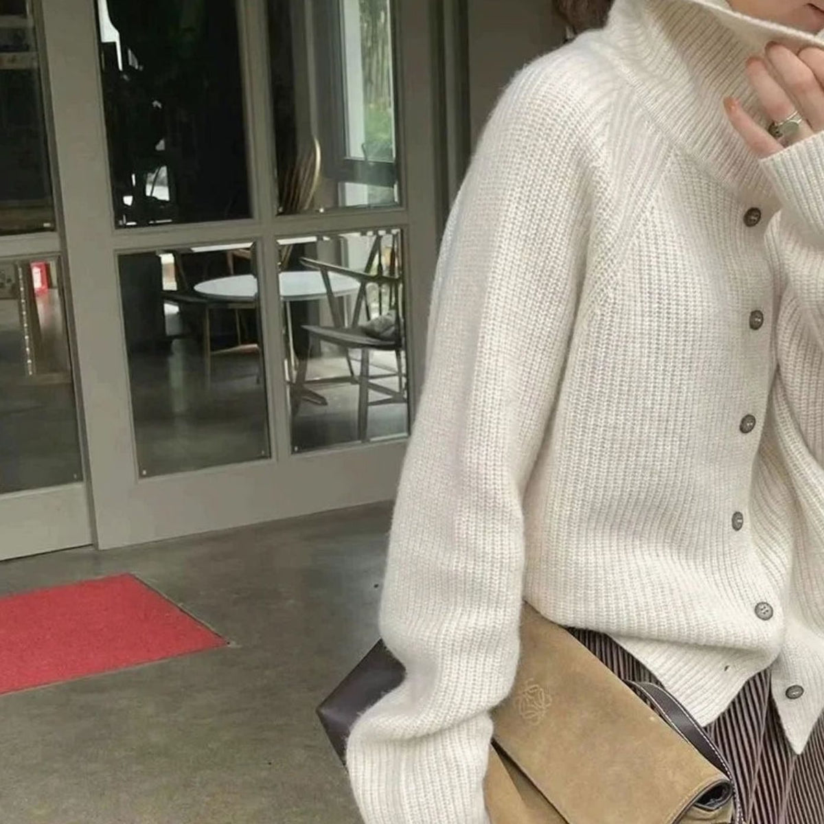 Jersey de punto para mujer con cuello vuelto y botones delanteros