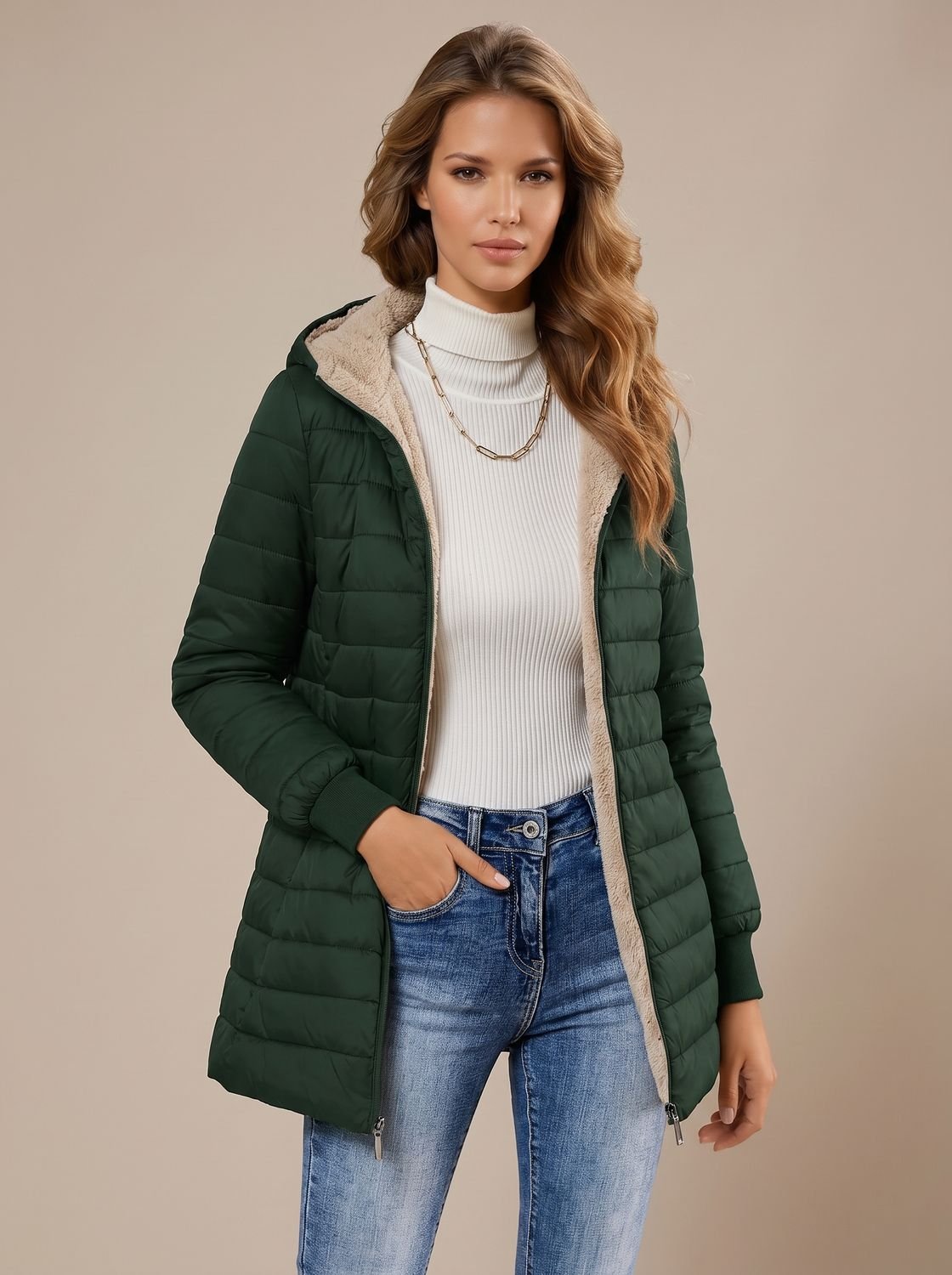Willow | Abrigo acolchado de invierno para mujer con capucha y forro de borreguito
