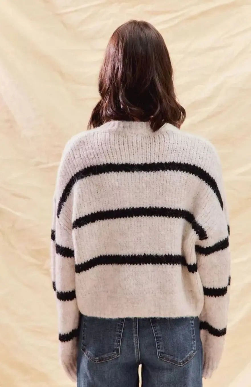 Cárdigan de punto de invierno a rayas para mujer, con botones frontales