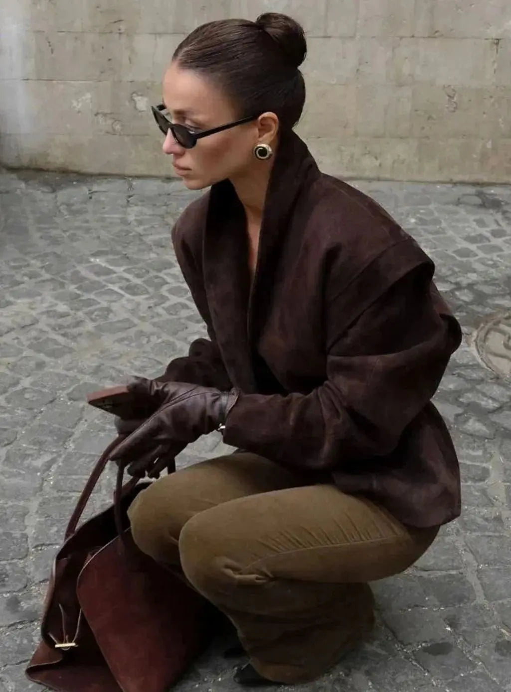 Chaqueta blazer cruzada estructurada de ante sintético para mujer