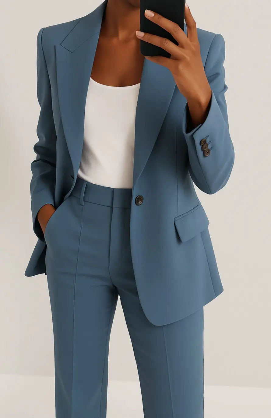 Conjunto de traje entallado para mujer, con blazer y pantalón, estilo clásico de oficina