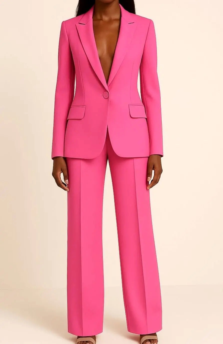 Conjunto de traje entallado para mujer, con blazer de un botón y pantalón
