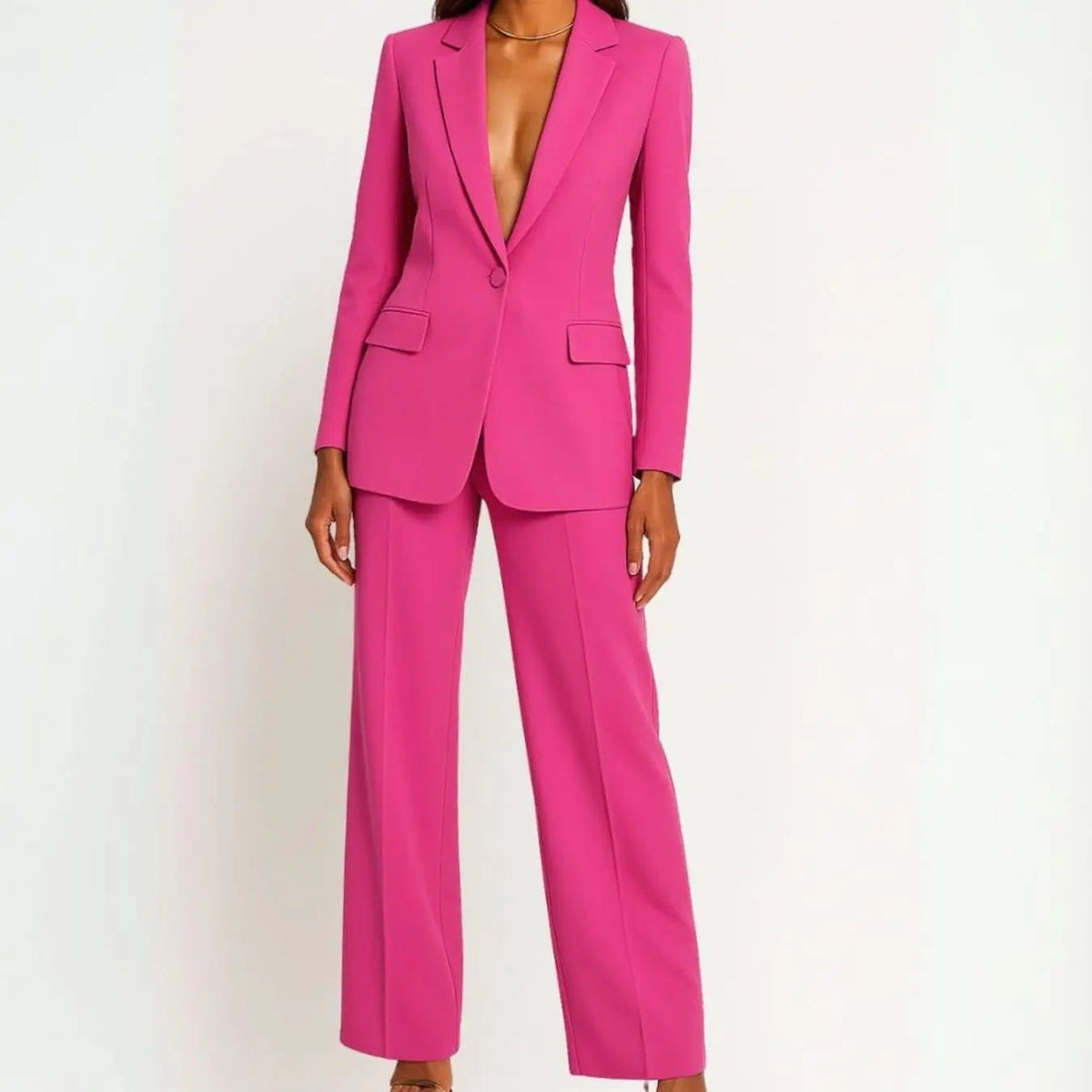 Conjunto de traje de blazer entallado y pantalón de pierna ancha para mujer