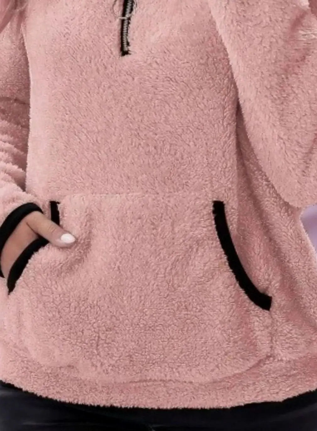 Jersey de forro polar tipo teddy con media cremallera y bolsillo tipo canguro para mujer