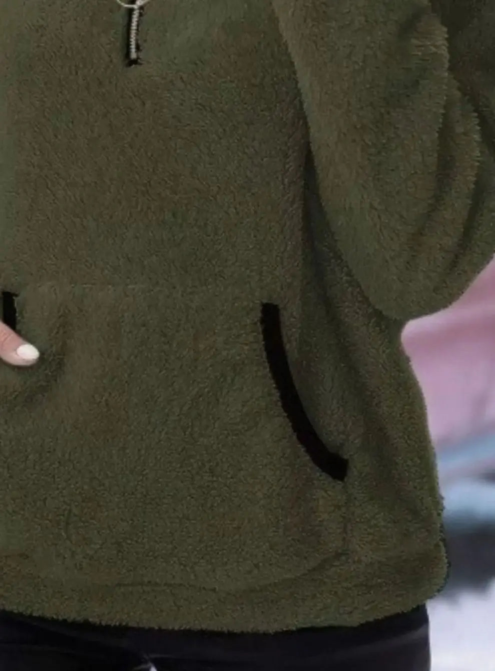 Jersey de forro polar tipo teddy con media cremallera y bolsillo tipo canguro para mujer