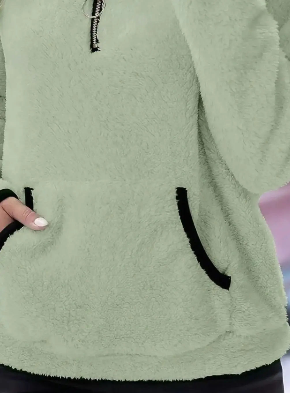 Jersey de forro polar tipo teddy con media cremallera y bolsillo tipo canguro para mujer