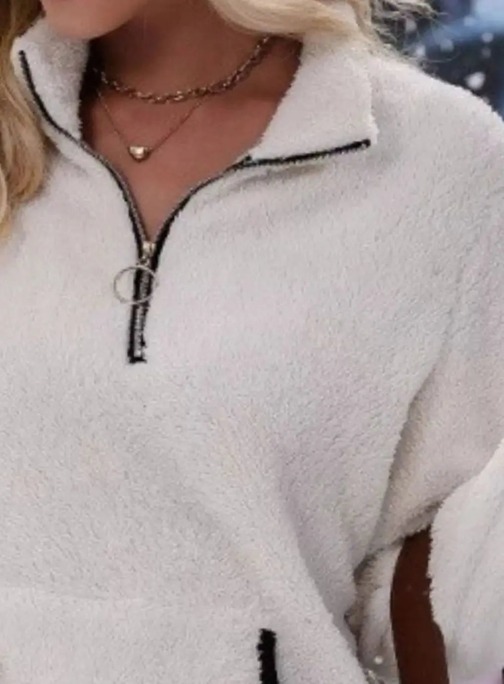 Jersey de forro polar tipo teddy con media cremallera y bolsillo tipo canguro para mujer