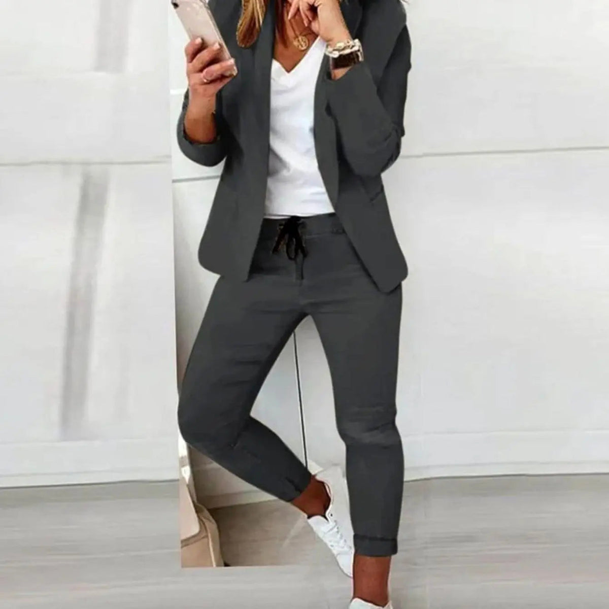 Conjunto de dos piezas para mujer, con blazer versátil y pantalón jogger