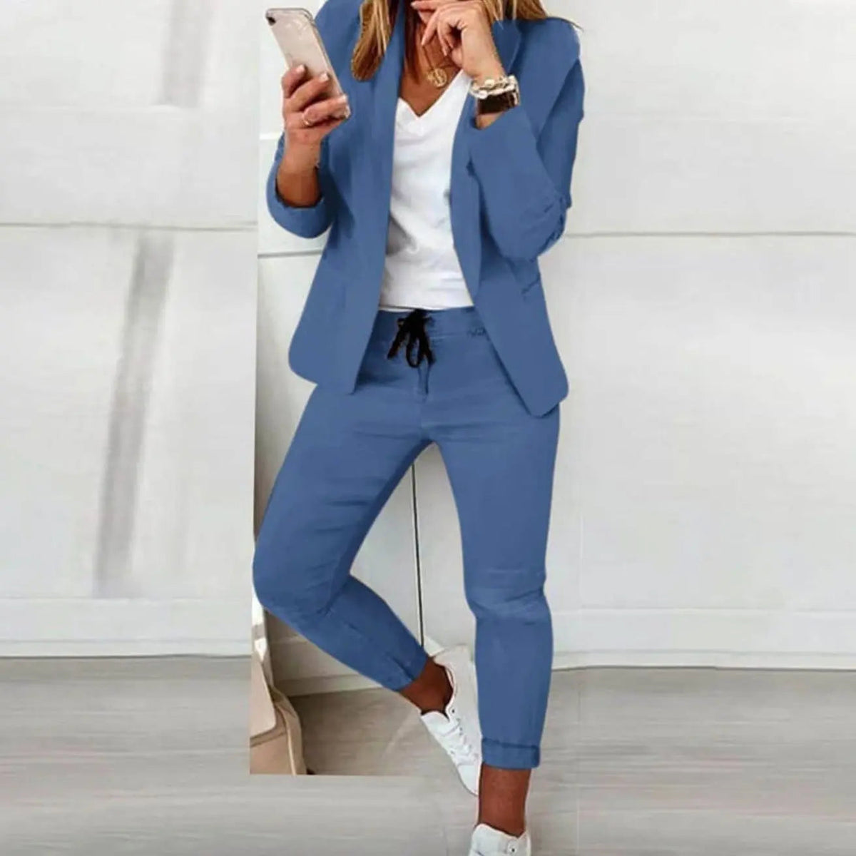 Conjunto de dos piezas para mujer, con blazer versátil y pantalón jogger