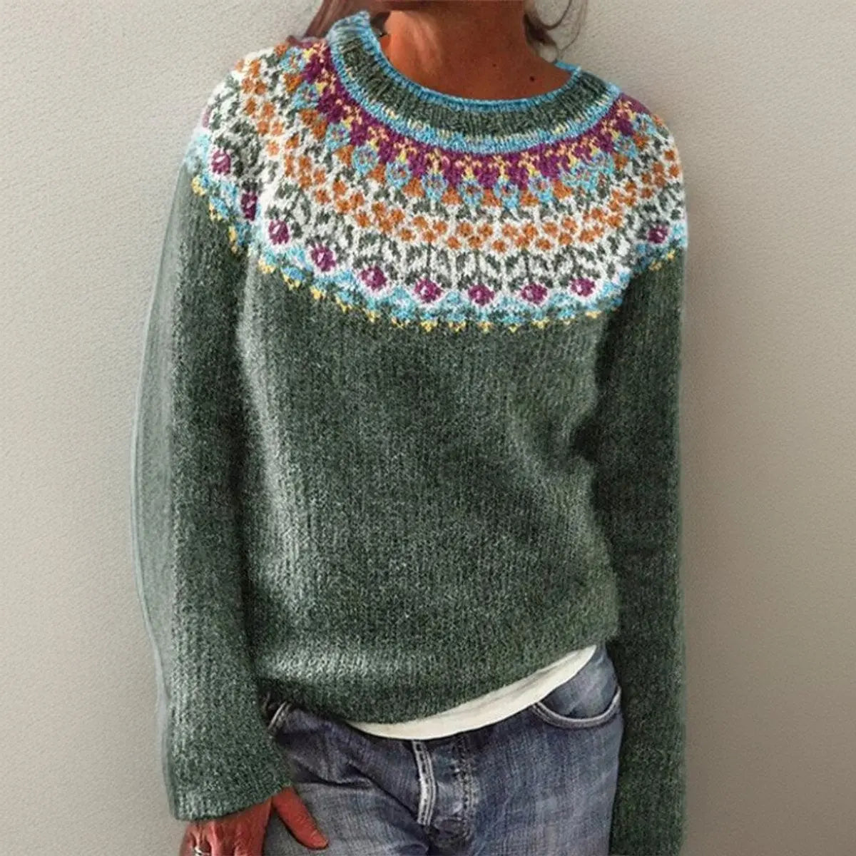 Jersey de punto islandés para mujer, con canesú floral vintage