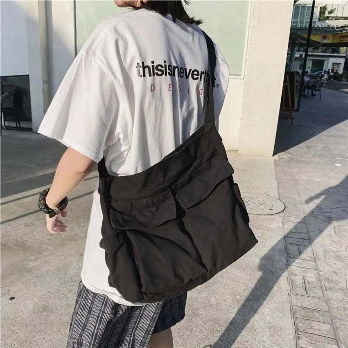 Bolso tote vintage de lona para mujer, con múltiples bolsillos, para llevar cruzado o al hombro