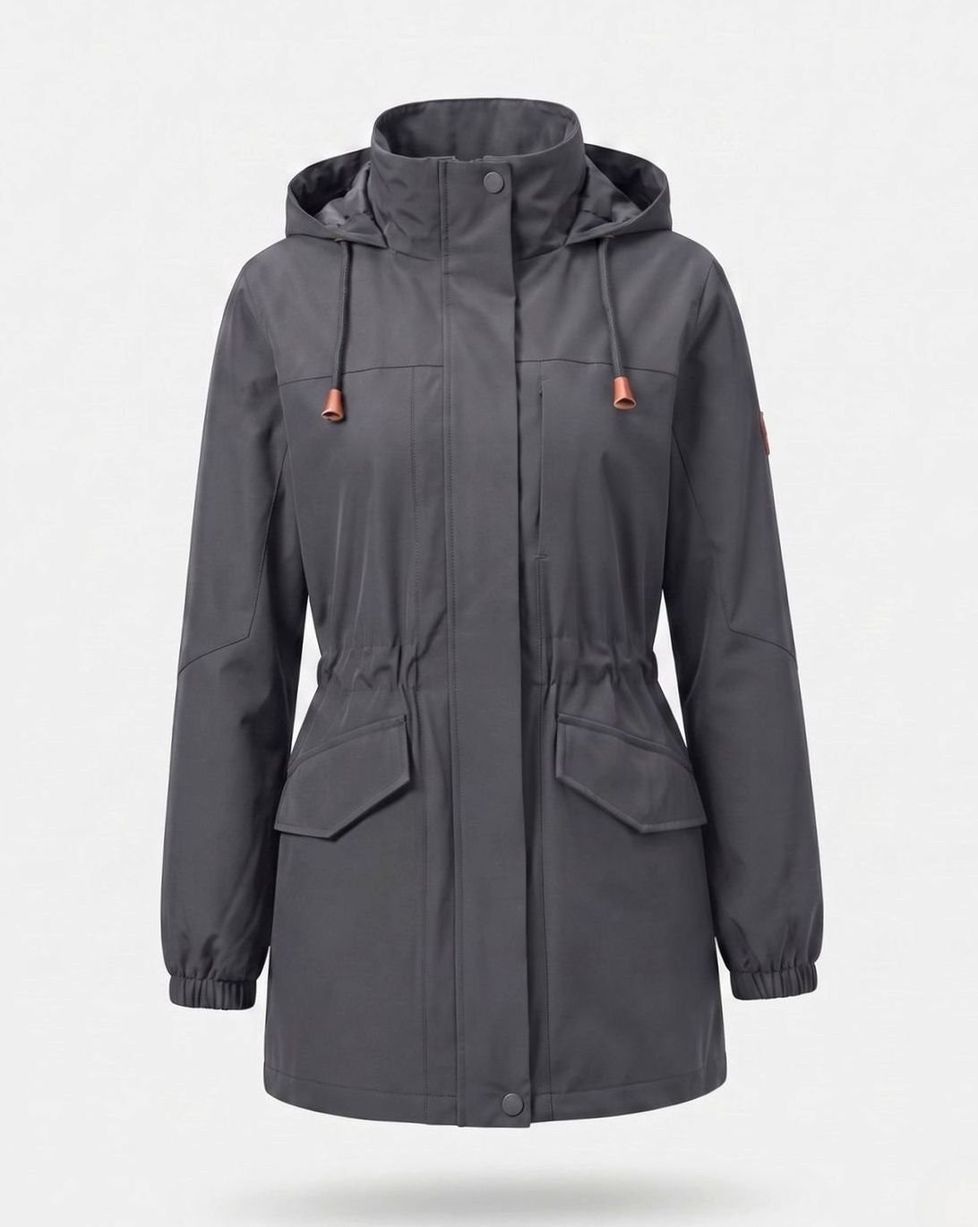 Parka larga impermeable con capucha para mujer, con cintura ajustable mediante cordón