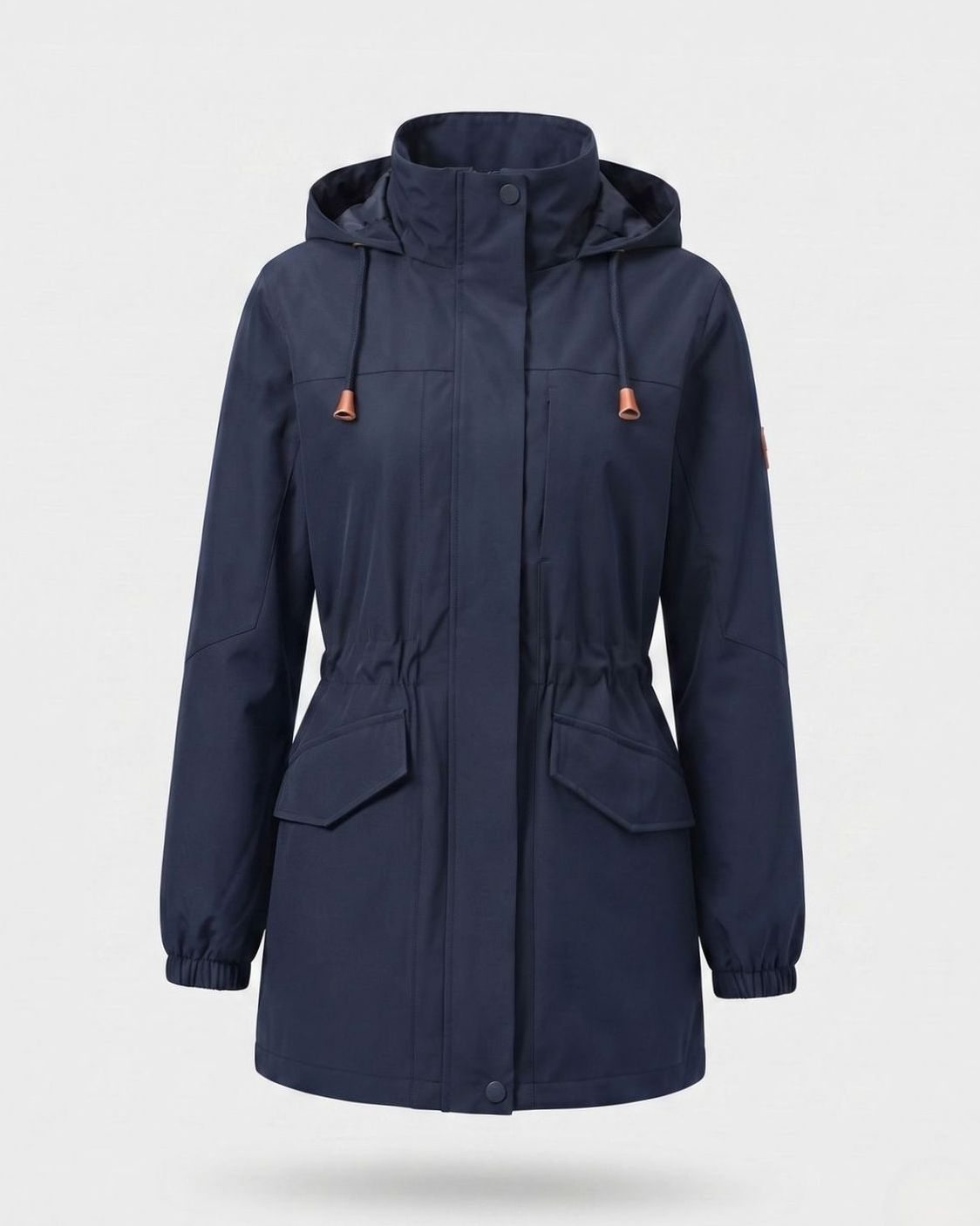 Parka larga impermeable con capucha para mujer, con cintura ajustable mediante cordón