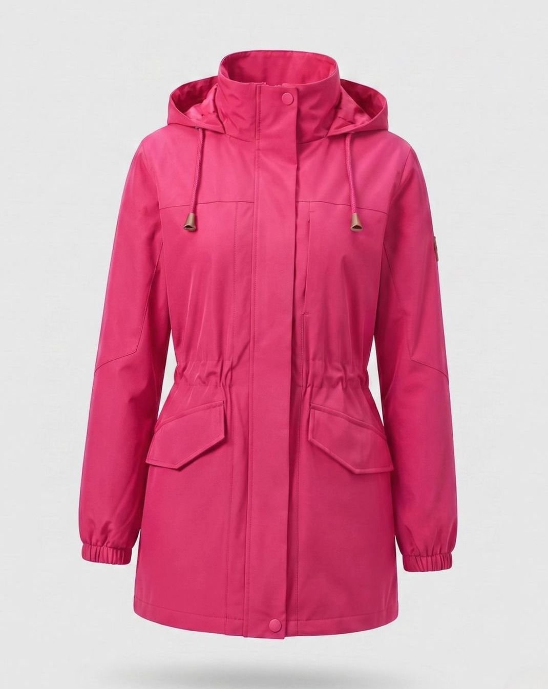 Parka larga impermeable con capucha para mujer, con cintura ajustable mediante cordón