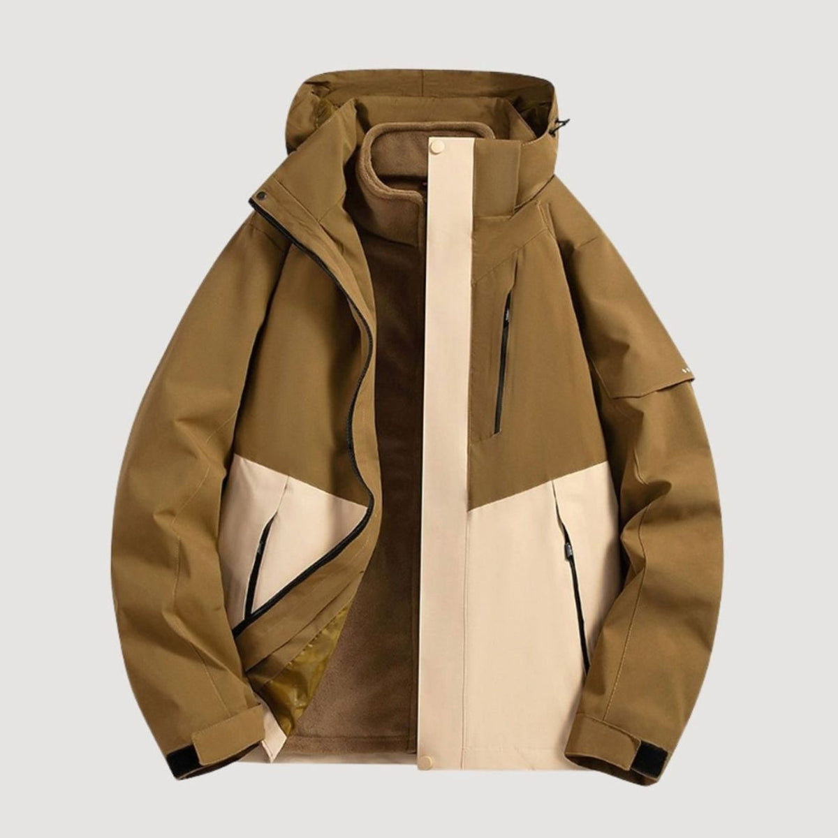 Chaqueta de invierno impermeable con capucha para mujer, de corte relajado y cuello forrado de polar