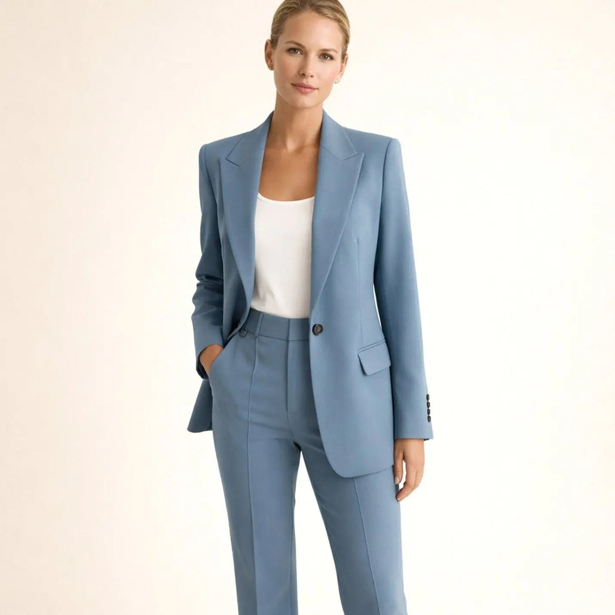 Conjunto de traje para mujer, con blazer entallada y pantalón de pernera ancha