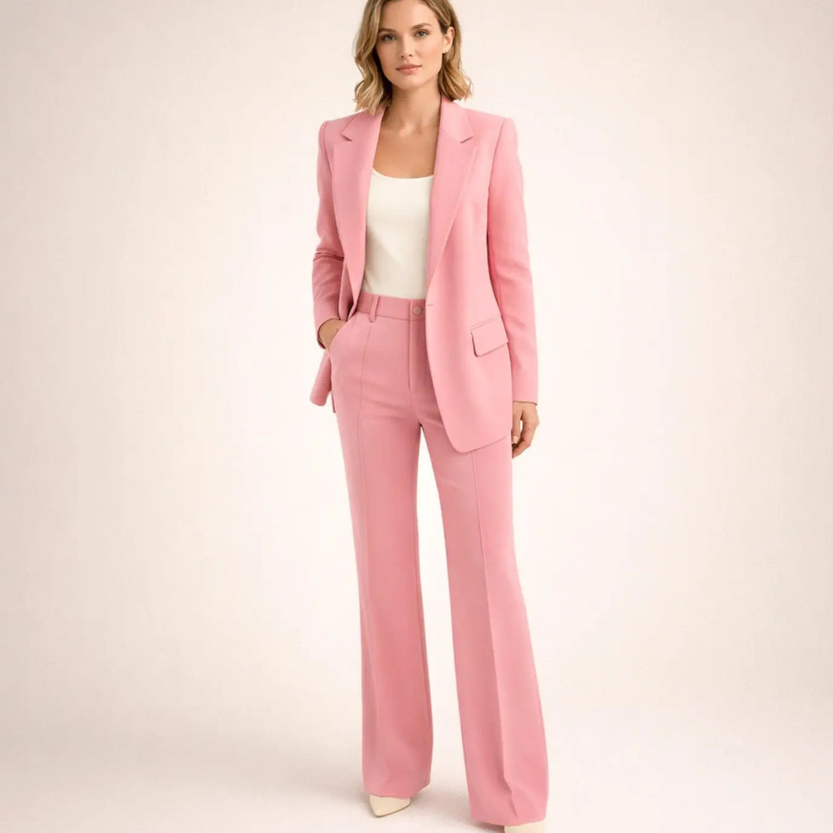 Conjunto de traje para mujer, con blazer entallada y pantalón de pernera ancha