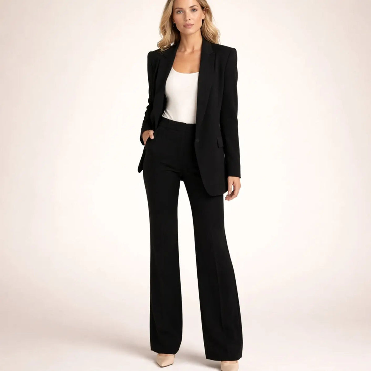 Conjunto de traje para mujer, con blazer entallada y pantalón de pernera ancha