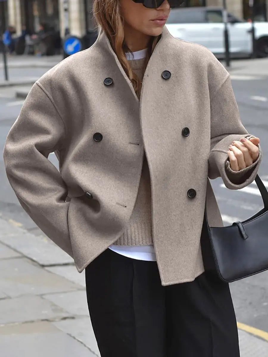 Abrigo marinero de invierno para mujer, cruzado y con cuello alto