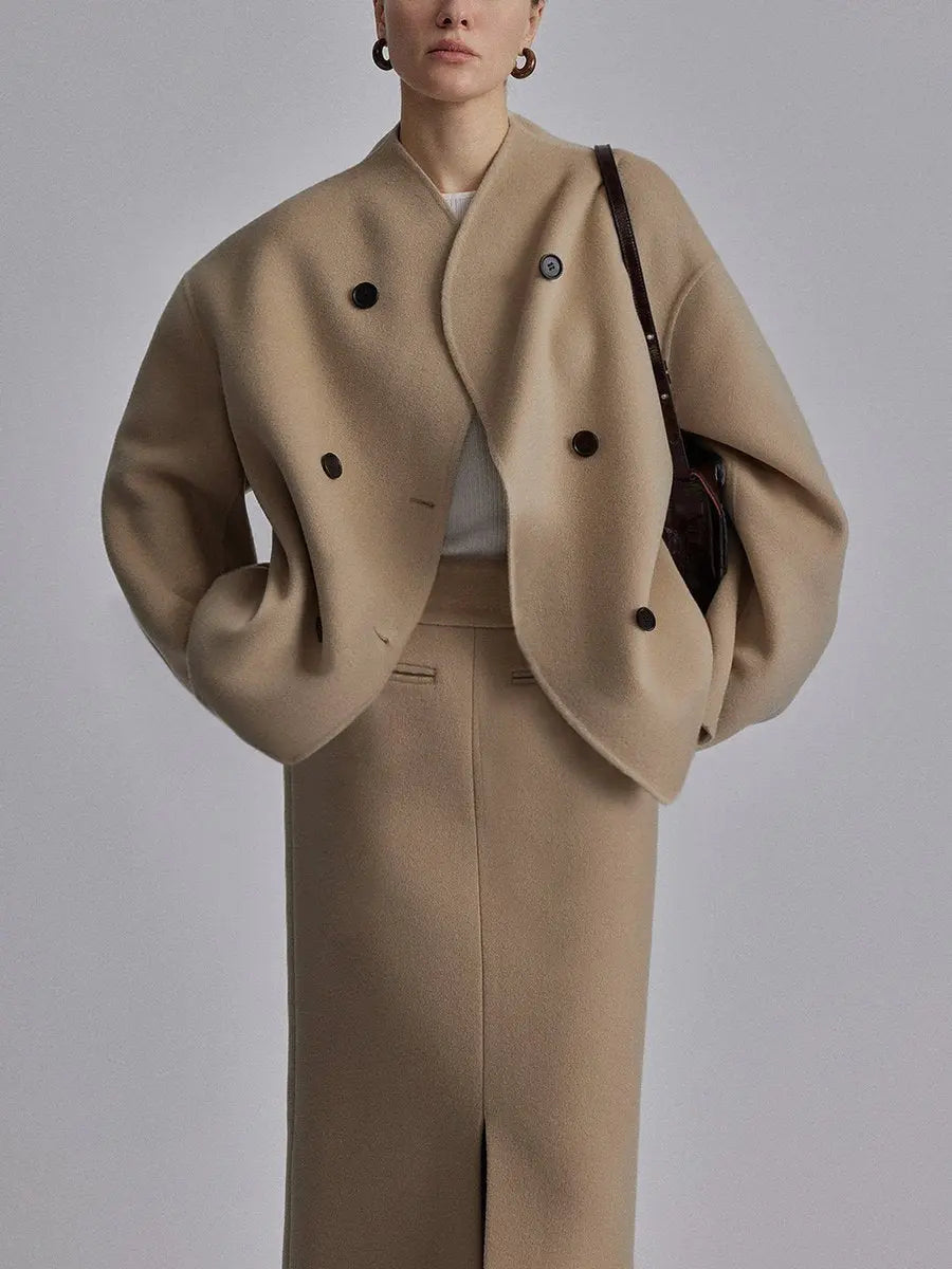 Abrigo marinero de invierno para mujer, cruzado y con cuello alto