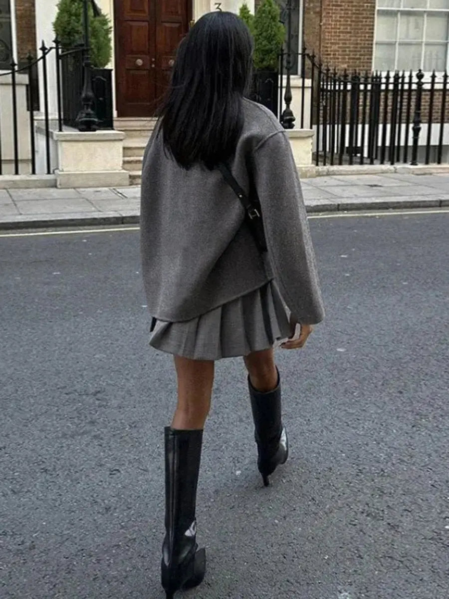 Abrigo marinero de invierno para mujer, cruzado y con cuello alto