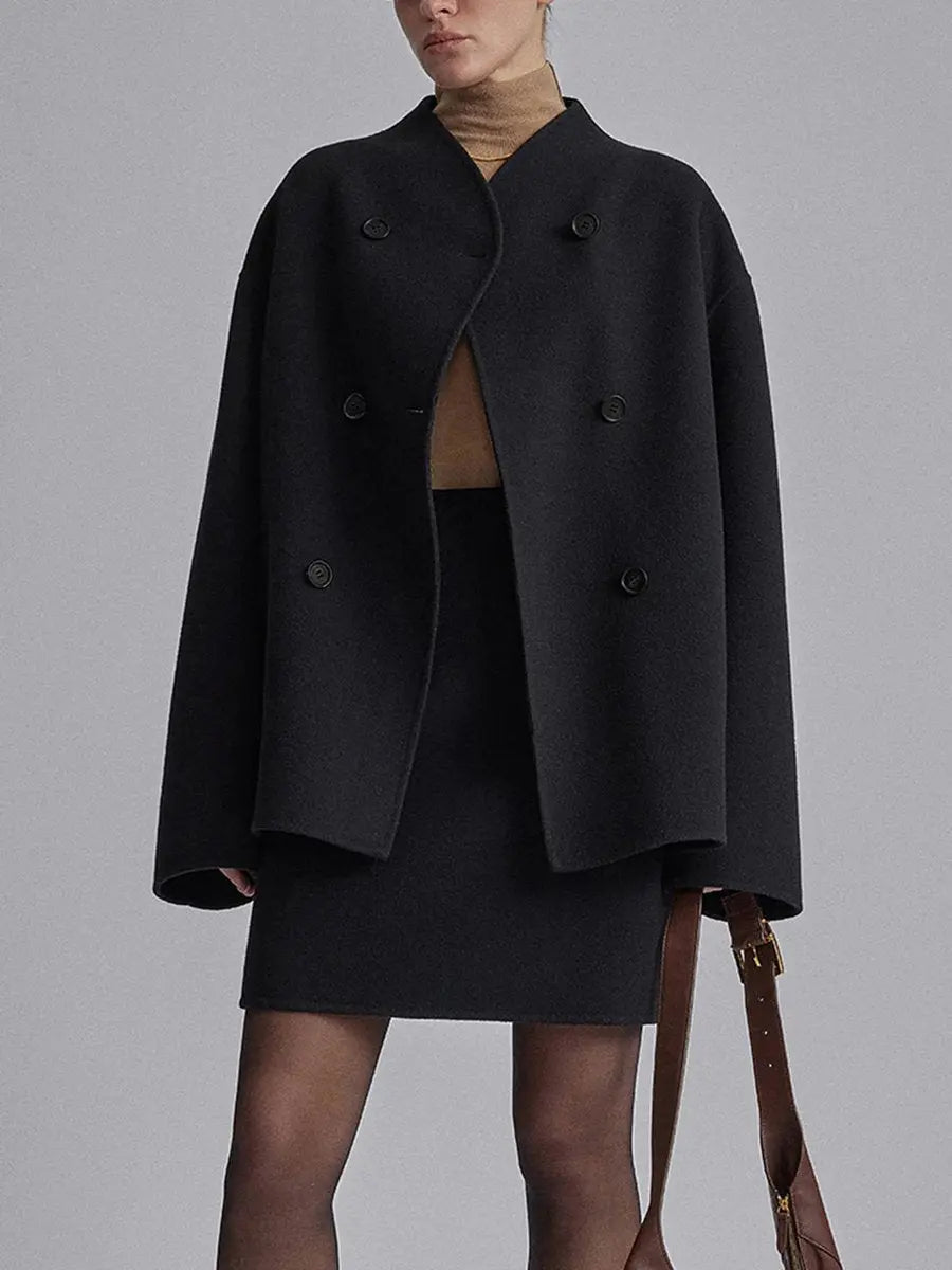 Abrigo marinero de invierno para mujer, cruzado y con cuello alto